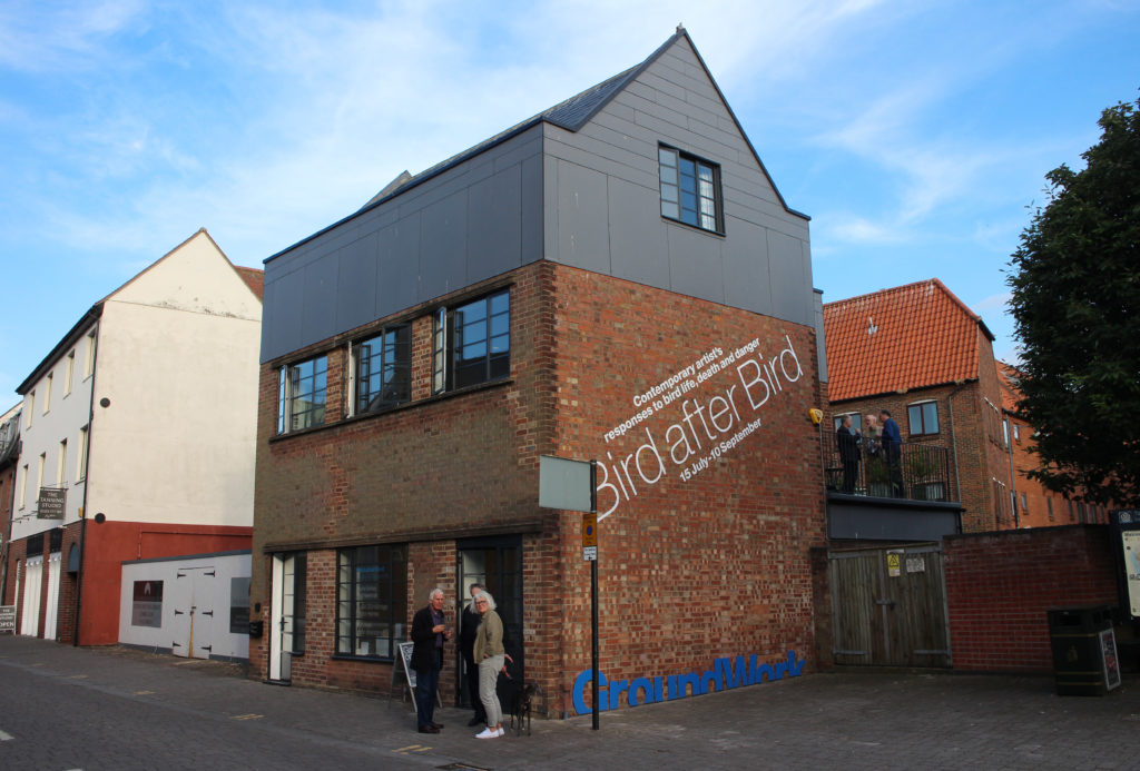 The building conversion: Exterior view with bird after Bird sign