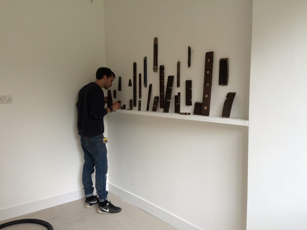 Sunlight and Gravity Daniel from Annely Juda Gallery installing Roger Ackling works