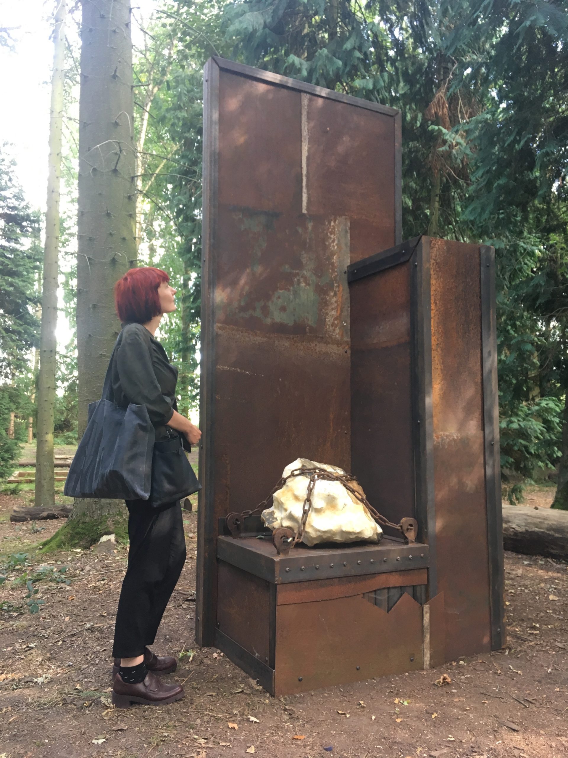 Antonia Beard with sculpture made for Houghton Festival, 2019