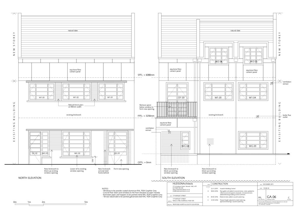 The building conversion: Hudson elevation drawings for 17 Purfleet street