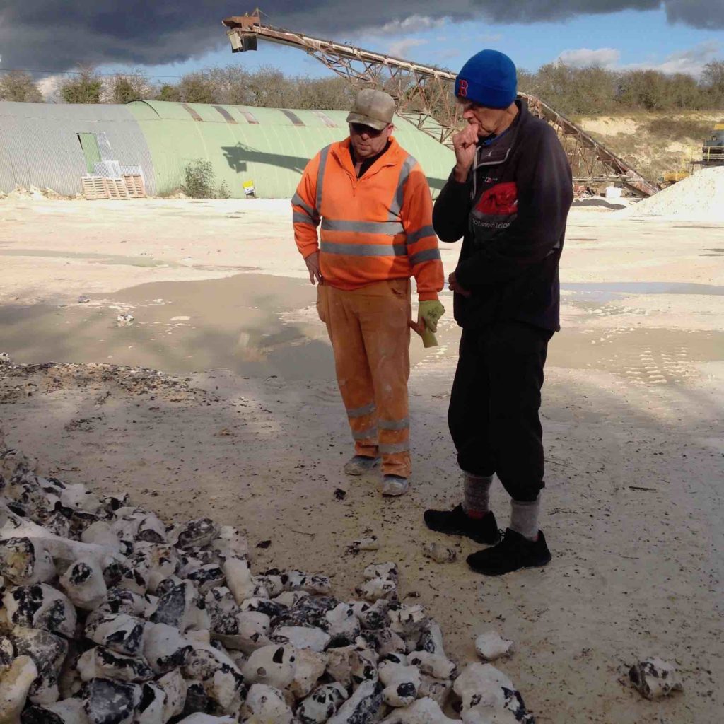 Richard Long talking to quarry manager at Newton by Castle Acre