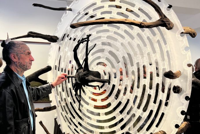 George Nuku with Seahenge axis mundi
